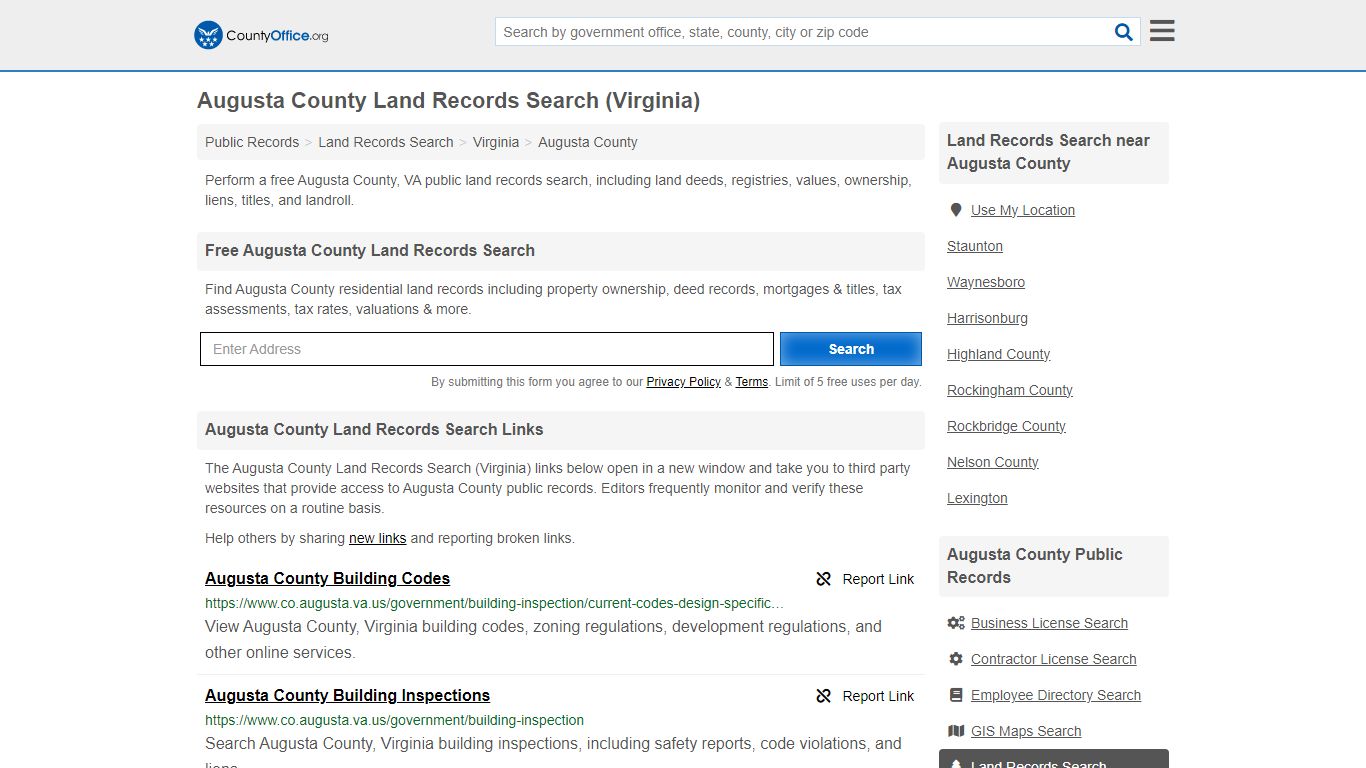 Augusta County Land Records Search (Virginia) - County Office